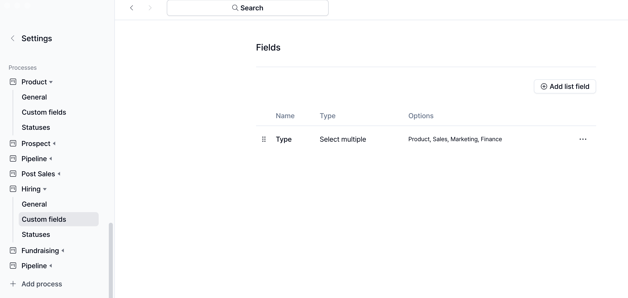 Process Custom Field